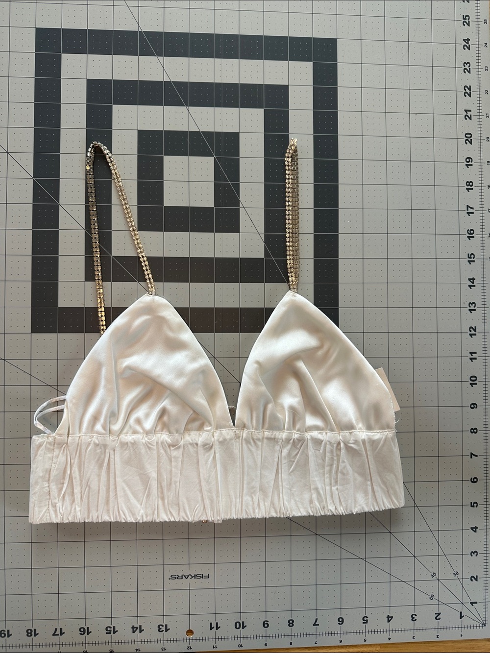 Zara White Satin Bralette with Crystal Chain Straps